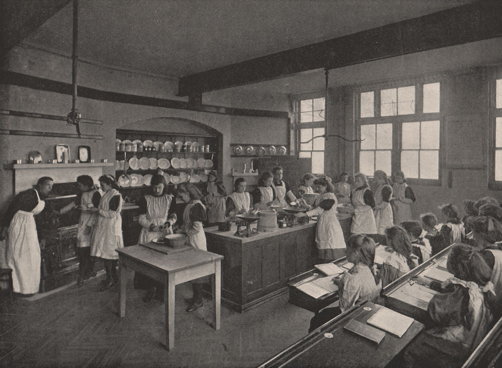 A board school cookery class. London. Education 1896 old antique print picture